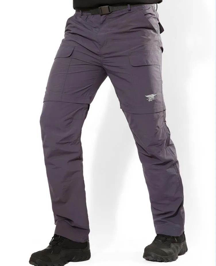 Мужские Съемные рабочие брюки карго Тактические армейские быстросохнущие брюки съемные ножные два части повседневные штаны камуфляжные тренировочные штаны - Цвет: Gray