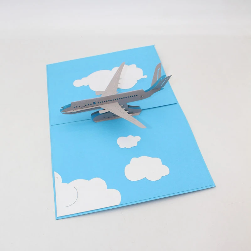  3D Handmade Blue Cover Fly Plane Aircraft Paper Invitation Greeting Cards PostCard Business Kids Bi - 33016793062