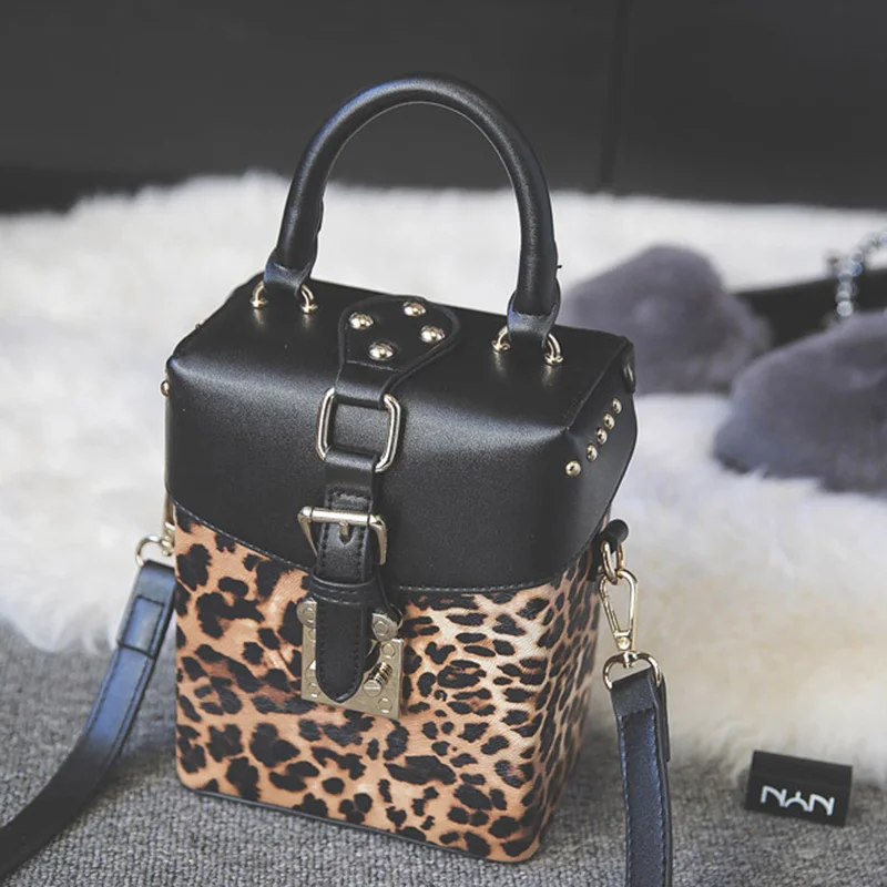 Fashion Women Leopard Rivet Handbag INS Popular Hot Female Exquisite Shoulder Bags Mini Box Ladies Travel Handle Bolsa SS3484 (14)