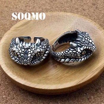 

SOQMO Punk Opening Ring 100% Real 925 Sterling Silver Jewelry For Men Women Vintage Snake Adjustable Ring 2018 Arrival LOVE Gift