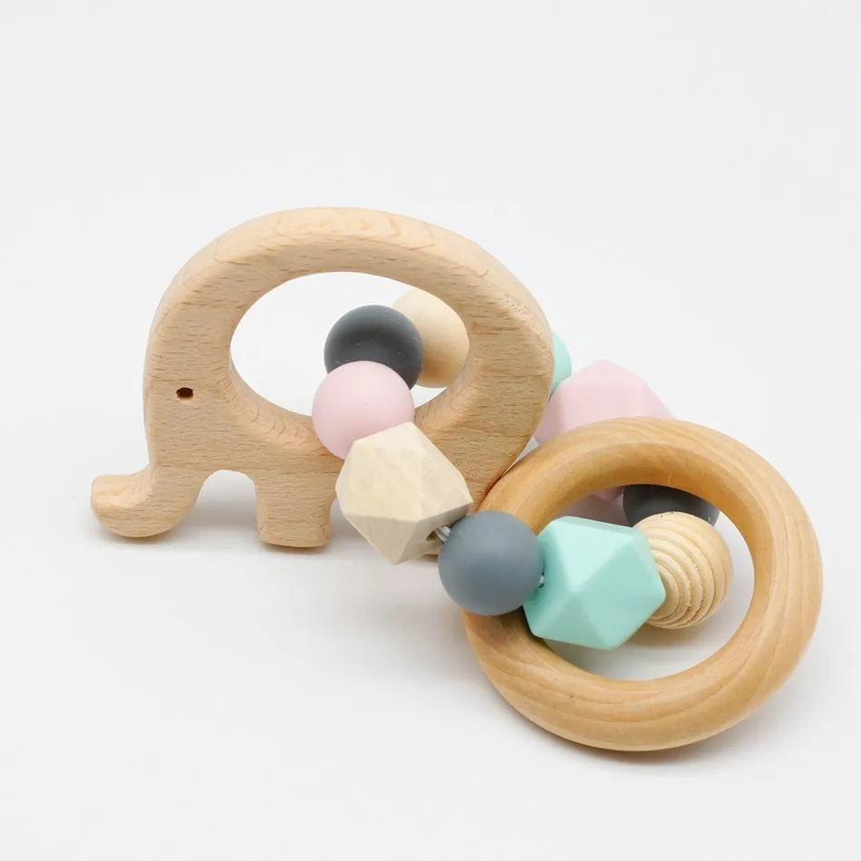 Детские игрушки браслеты для кормления деревянный Прорезыватель крючком жевательные бусины Прорезыватель деревянные погремушки игрушки для новорожденных Прорезыватель браслеты Монтессори 1 шт - Цвет: Шоколад