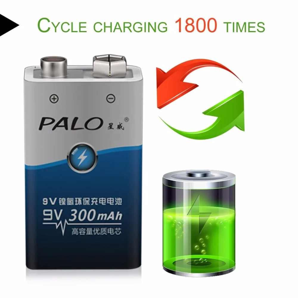 PALO 2 шт./компл. 6F22 006p 9V ni mh 300mah экологически чистые аккумуляторные батареи для