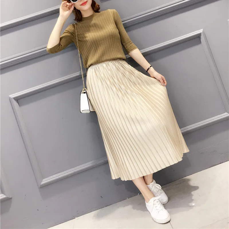 The spring and summer of 2017 Korean high waisted pleated skirt