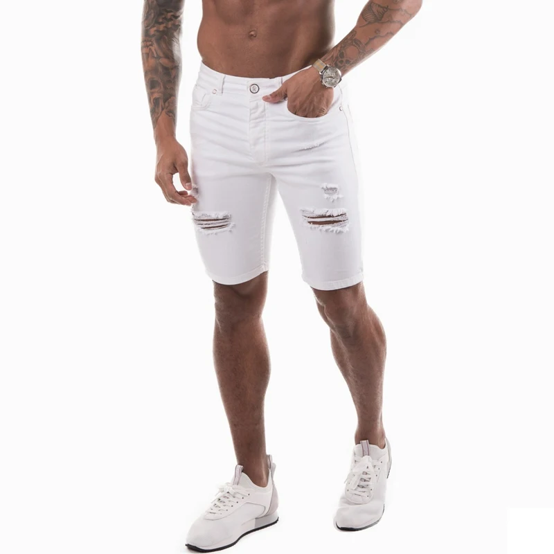 Gingtto Shorts Mens Ripped White Jeans 