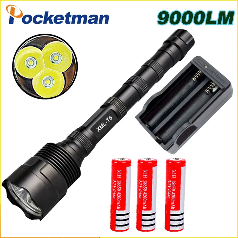 

9000Lumen LED Flashlight 3 T6 Power 5 Modes Torch Lamp Led Light For Camping Hunting Fishing Waterproof Tactical Torche