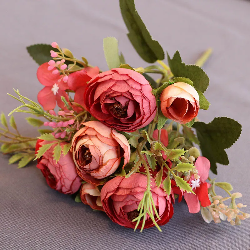 

Fashion Artificial Flowers Silk Fake Tea Rose Floral Camellia for Wedding Party Home Decoration Bouquet MA2918 XH8Z