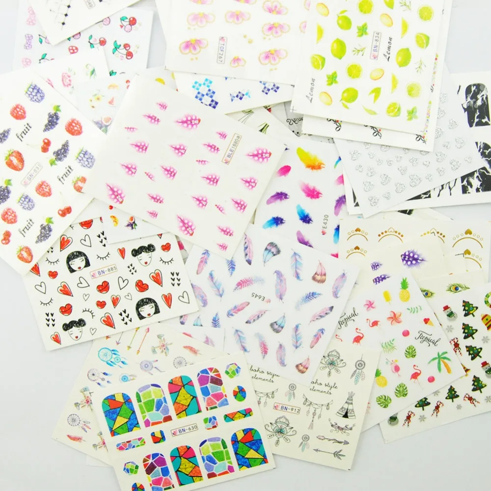 

1sheet Nail Art Water Transfer Stickers Mixed Designs Beauty Feather Heart Watermark on Nails Tips Decals Wraps Nail Art Tools