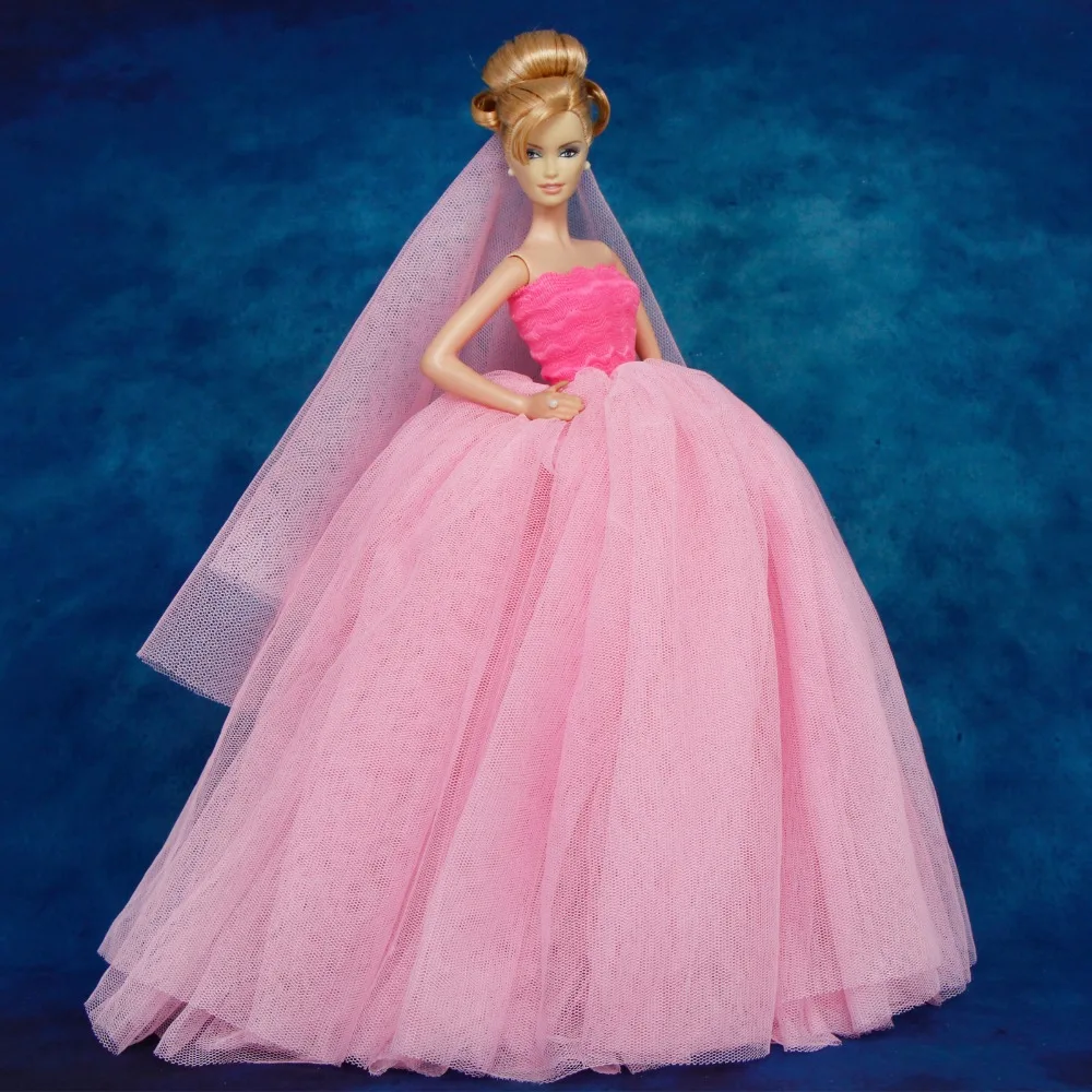 Высококачественное женское платье для свадебной вечеринки, одежда для невесты, платье, сексуальный розовый топ+ кружевная вуаль, одежда для Барби, аксессуары для кукол игрушки для детей