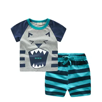 

80-130cm Cotton Kids Boys Clothing Set Cute Cartoon Summer Baby Clothes T-Shirt + Shorts Suits For 1 2 3 4 5 Years Old Children
