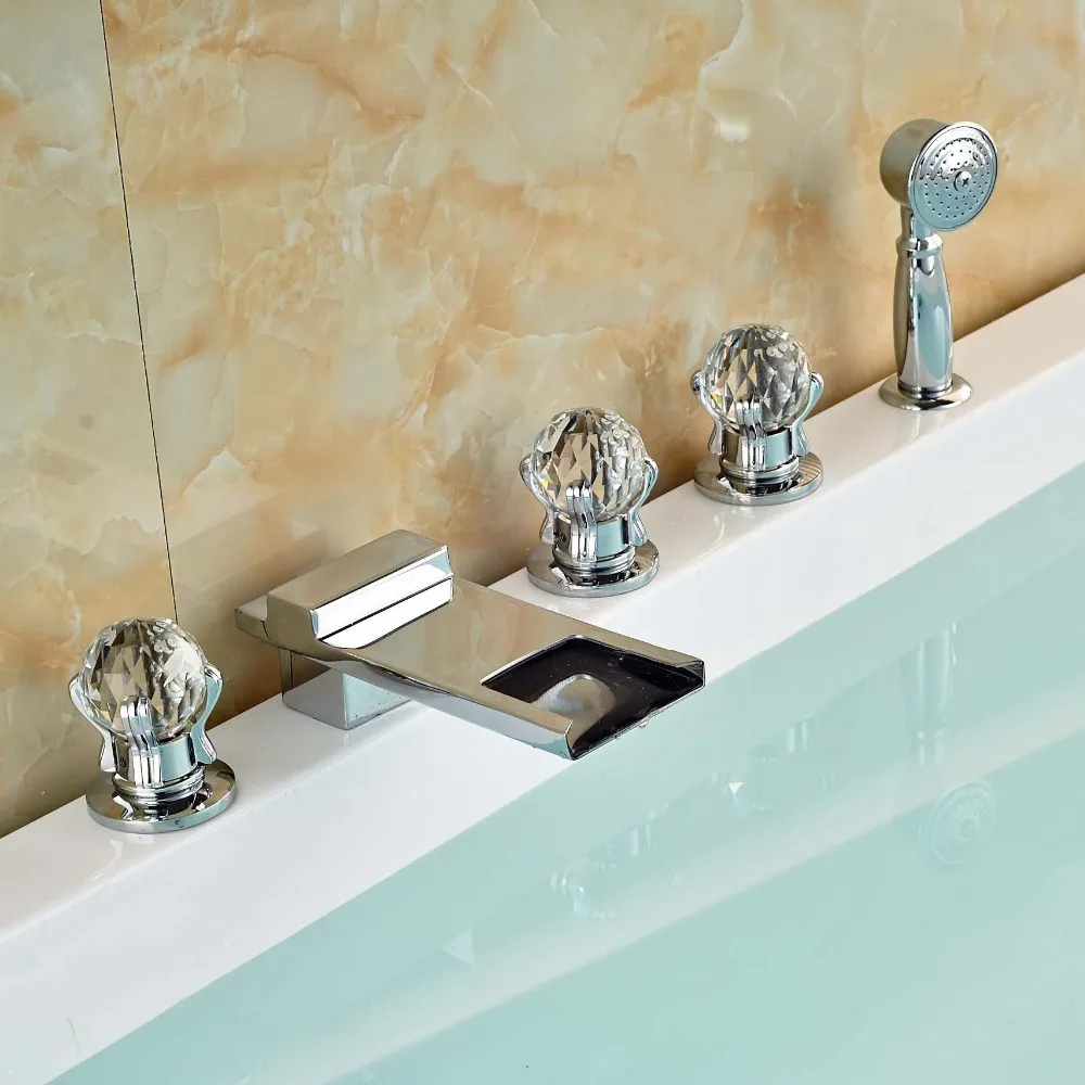 Chrome Finish Waterfall Bathroom Bath tub Faucet Taps Set Brass Hand