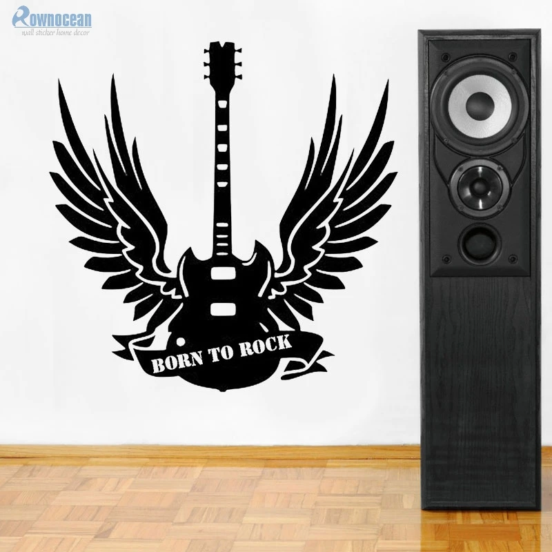 Настенные стикеры Born To Rock Wings для гитары моющиеся виниловые наклейки на стену