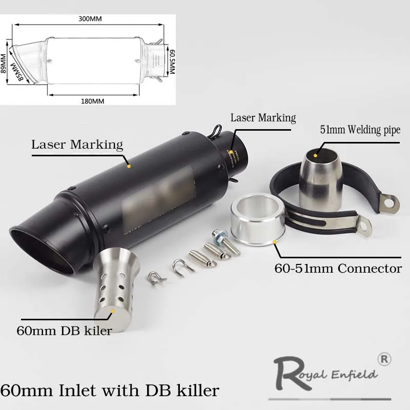 51 мм 60 мм лазерная маркировка универсальный глушитель выхлопной трубы мотоцикла подходит для большинства мотоциклов YAMAHA R25 R30 для Kawasaki Z750 Z800
