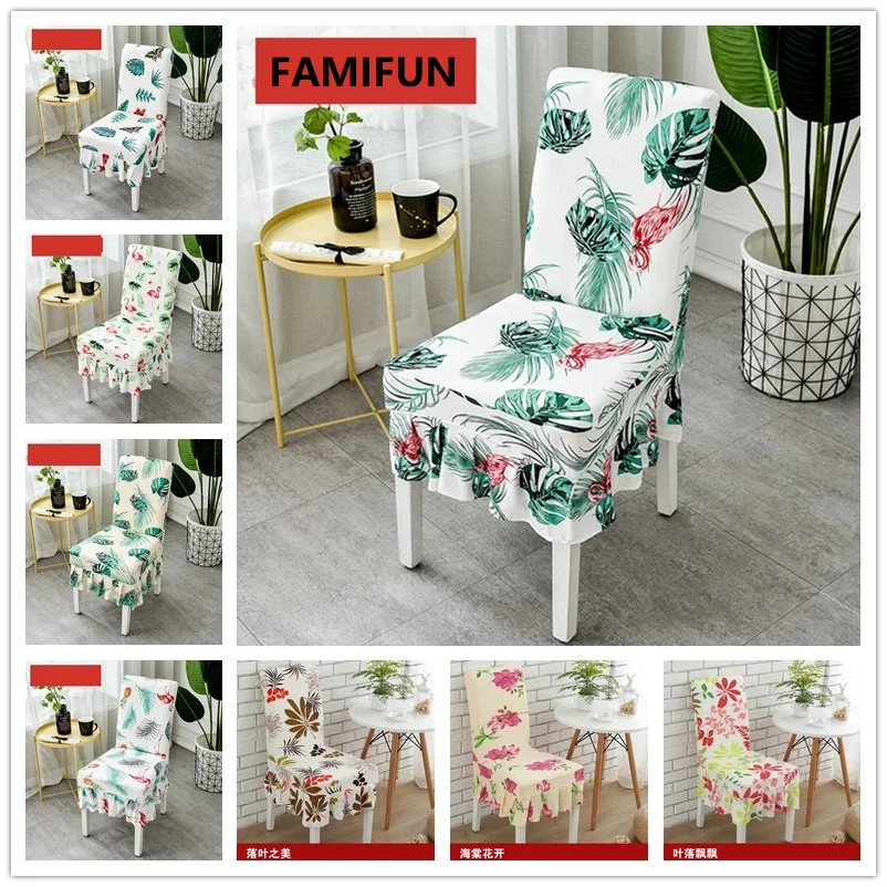 

Tropical Plants Flower Printing Removable Chair Cover Big Elastic Slipcover Seat Case Stretch Chair Cover For Banquet Spandex