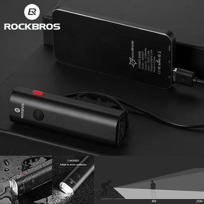 Baratos ROCKBROS Luz Bicicleta A Prueba De Lluvia USB Recargable LED 2000mAh MTB Luz Bicicleta Delantera Carcasa De Aluminio Linterna Ultraligera Luz De Bicicleta