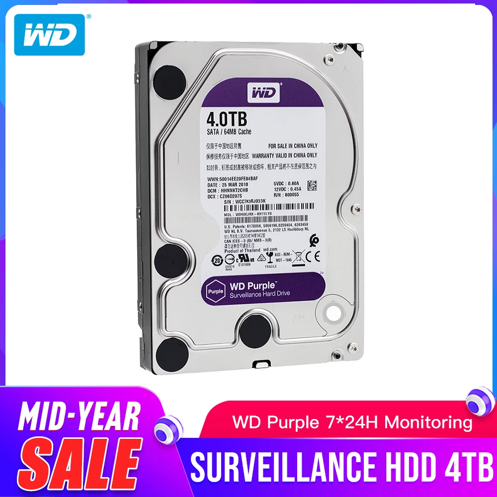 WD Purple 4TB HDD Surveillance Hard Disk Drive -
