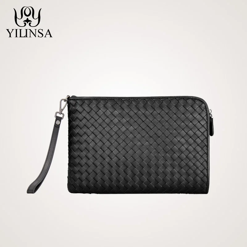 

Hand Woven Handbag Male Leather Envelope Wallet Leather Clutch Made Sheepskin Hand Bag Credit ID Business Bank Card Holder Purse