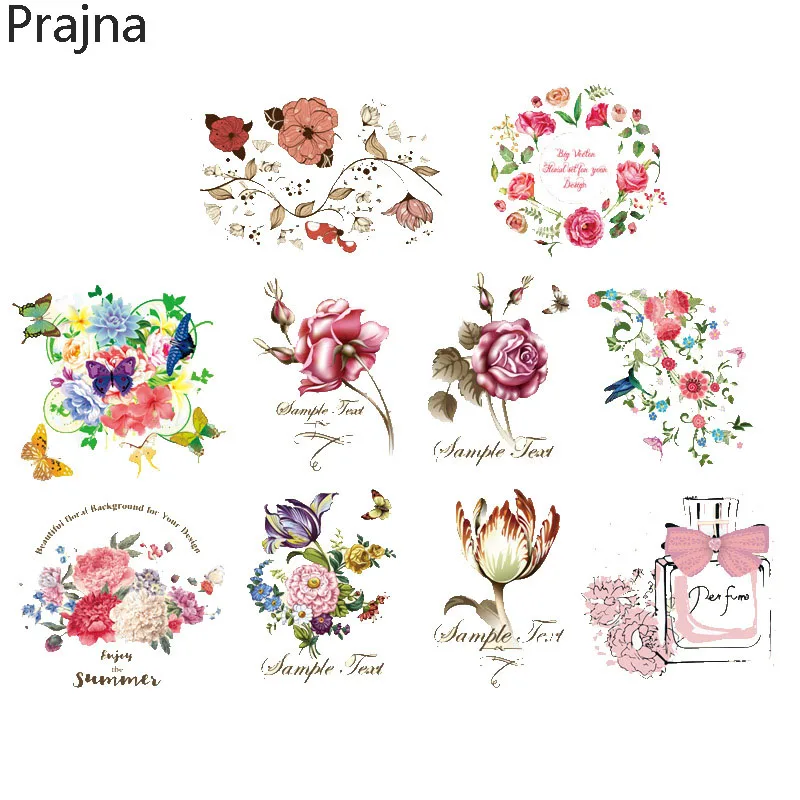 Prajna Custom Flower Iron on Transfers For Clothes Hot Vinyl Heat Transfer Patches Stickers For