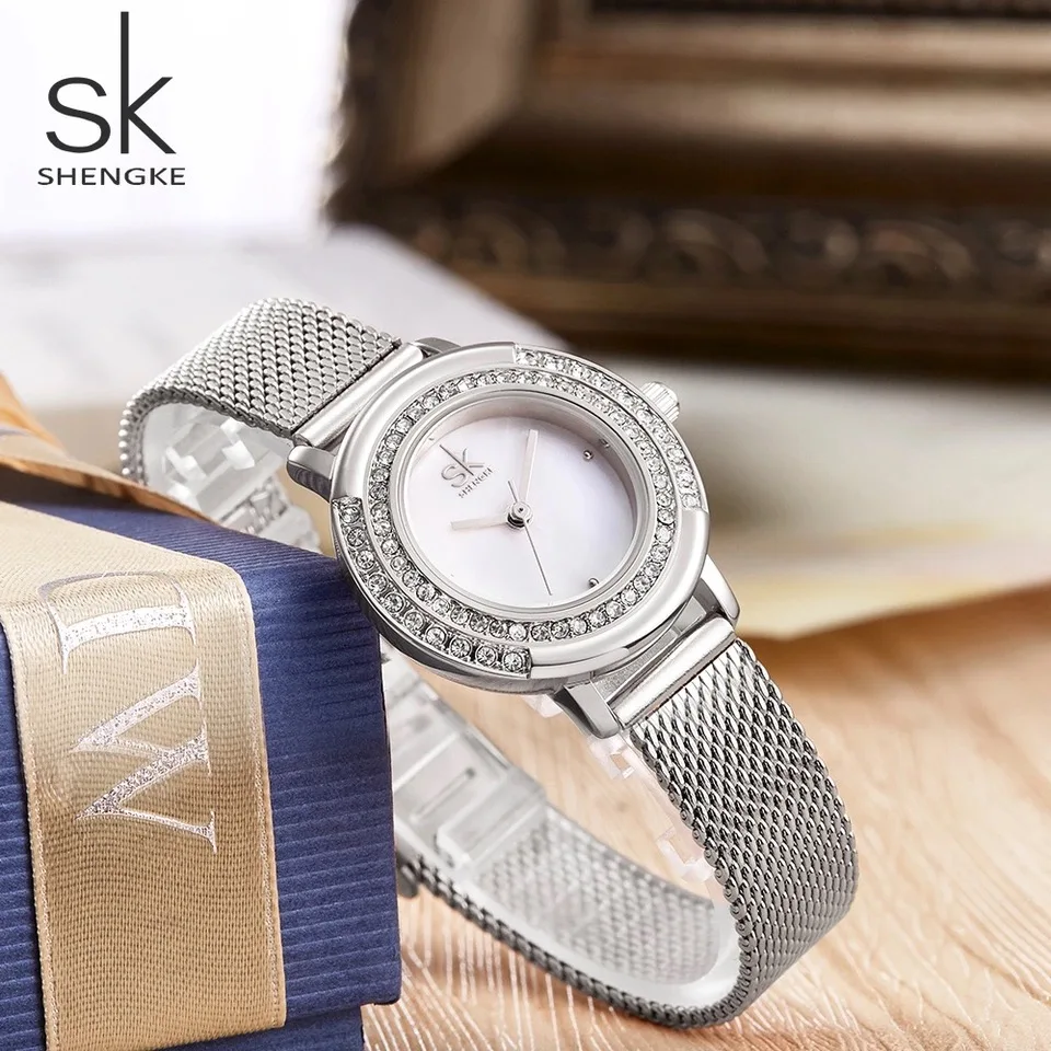 

Shengke Luxury Brand Women Watches Diamond Dial Bracelet Wristwatch For Girl Elegant Ladies Quartz Watch Female Dress Watch SK