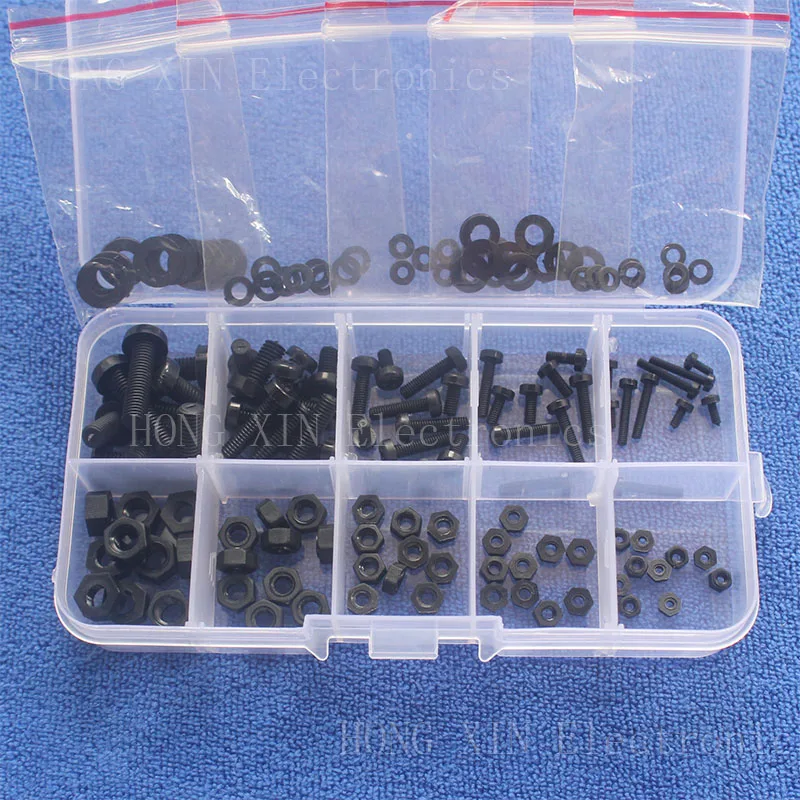 150 шт. нейлоновые пластиковые гайки M2 M2.5 M3 M4 M5|bolt assortment|nylon screwbolt set |