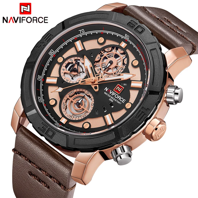 

NAVIFORCE Men Watch Male Leather Multi-function Quartz Watches Mens Top Luxury Brand Waterproof Sport Clock Relogio Masculino