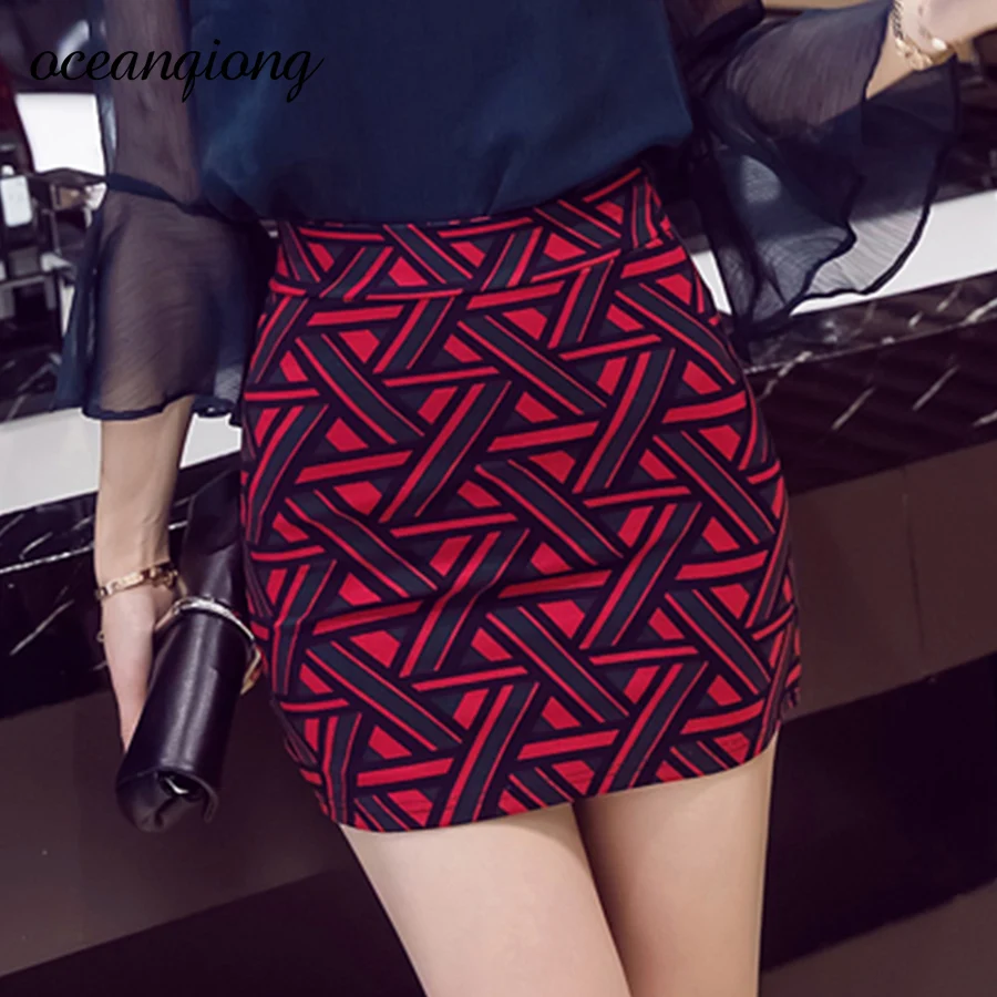 Women Skirt Office Work Print Plaid Natural Waist 2018 Spring Slim Skirt Womens Pencil Skirt Tight Colorful Mini Skirt Plus Size
