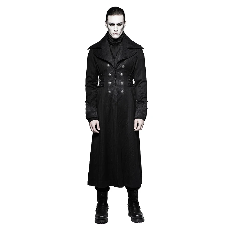 

Steampunk Gentleman Arctic Wolf Collar Stripe Emboss Extra Long Coat Lapel Double-Breasted Lengthened Windbreaker