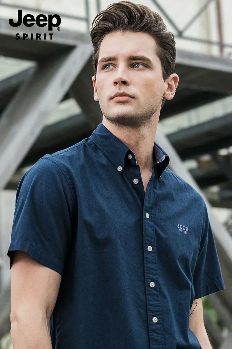 Brand JEEP Men Brand Shirts 2019 Summer Dress Cotton Short Sleeve Shirts Straight Casual Fashion Shirts M~4XL Business Shirts (34)