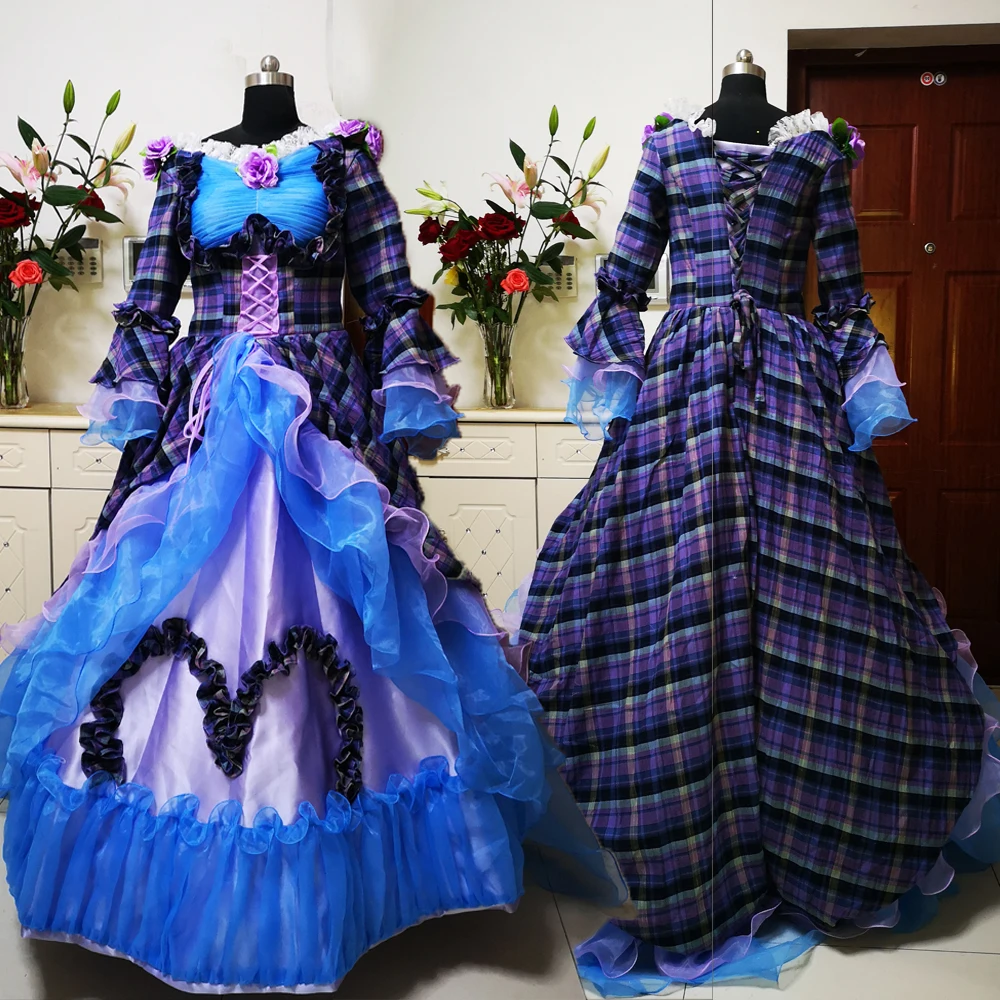 

New blue Vintage costumes 18th Duchess Retro medieval Renaissance Reenactment Theatre Civil war Victorian dress D-307