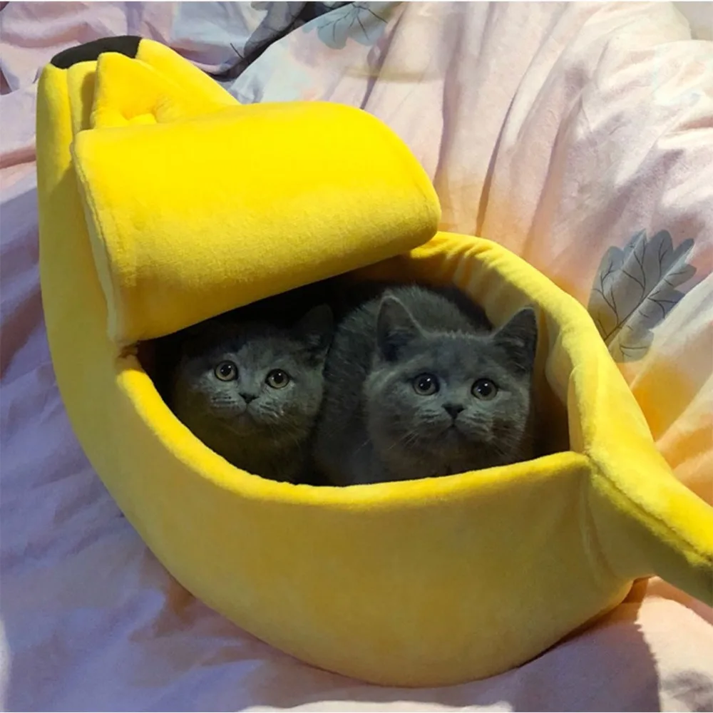  Banana Cat Bed House Cozy Cute Banana Puppy Cushion Kennel Warm Portable Pet Basket Supplies Mat Be