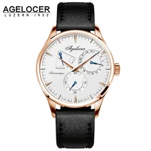 Agelocer Army Retro Watch Men Mechanical Power Reserve 42 Hours Gold 316L Steel Multi function Watch