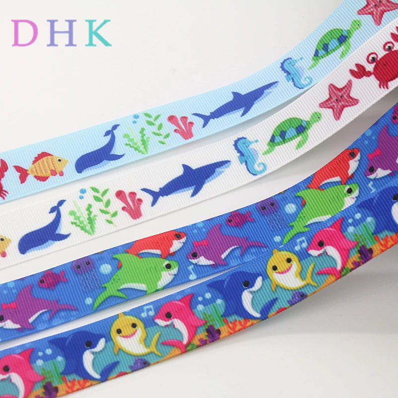 DHK 7/8 ''10 ярдов морская Акула КИТ животные напечатанные grosgrain ленточный аксессуар hairbow головной убор украшения оптом OEM B1750