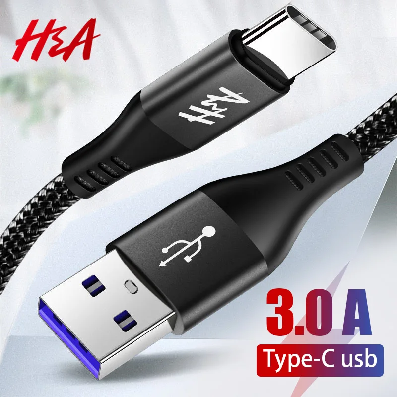 

H&A 3A Type C Quick Charger Cable for Huawei P20 lite USB Type-C Fast Charging Data Cable for Huawei Mate 10 20 pro Charger Cord