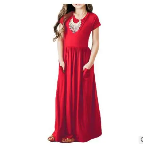 Летнее платье для девочек; элегантная детская одежда; осеннее длинное платье для маленьких девочек в богемном стиле; Vestidos Menina; длинное платье для девочек; костюм принцессы - Цвет: 37red