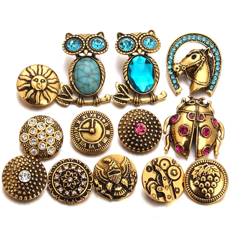 

6pcs/lot New Snap Jewelry Vintage Gold 18mm Metal Snap Buttons fit Snap Bracelet Bangles Buttons DIY Jewelry ZA2030