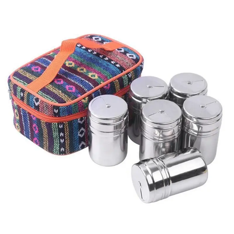 6 unids/bolsa barbacoa especias condimento botellas Camping especias tarro botella condimento vajilla al aire libre de acero inoxidable barbacoa herramientas