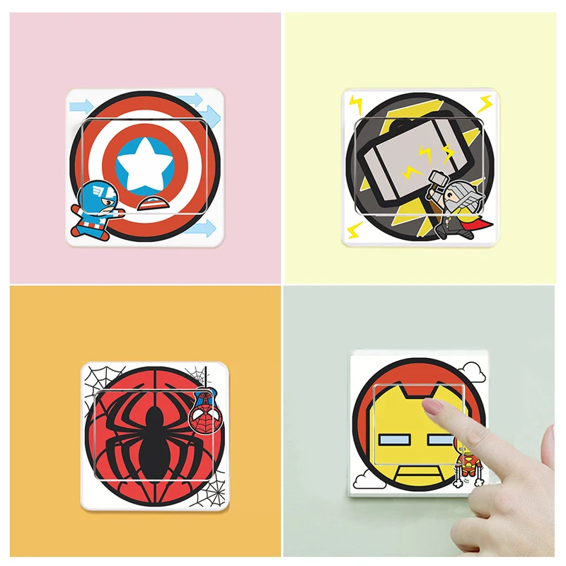 

Creative 1 Set of 6pcs Cartoon Removable Cute The Avengers Switch Wall Sticker Vinyl Decal Home Decor Decal for kids gift