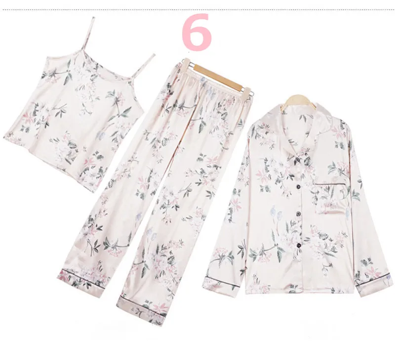 JULY'S SONG 7 штук, шелковые пижамы для женщин, с принтом, атласные шелковые пижамы, набор для женщин и девочек, комплекты для сна, весна-осень, домашняя одежда