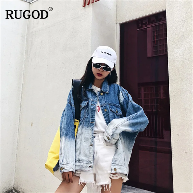 RUGOD корейский градиент джинсовая женская куртка с длинным рукавом Уличная одежда