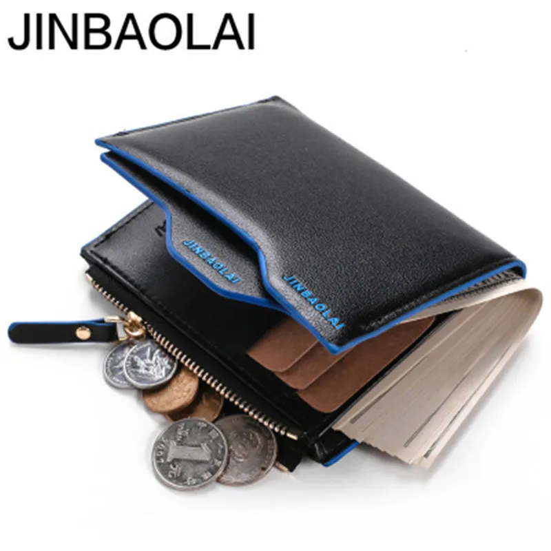 JINBAOLAI модный мужской короткий кошелек из искусственной кожи, бумажник для карт, Корейская версия молнии, бумажник с несколькими картами для