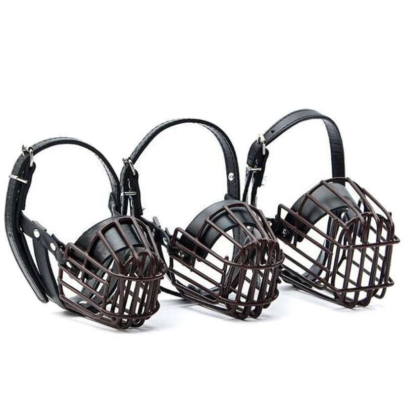 Black Metal Wire Dog Muzzles Adjustable Breathable Basket Design Pet