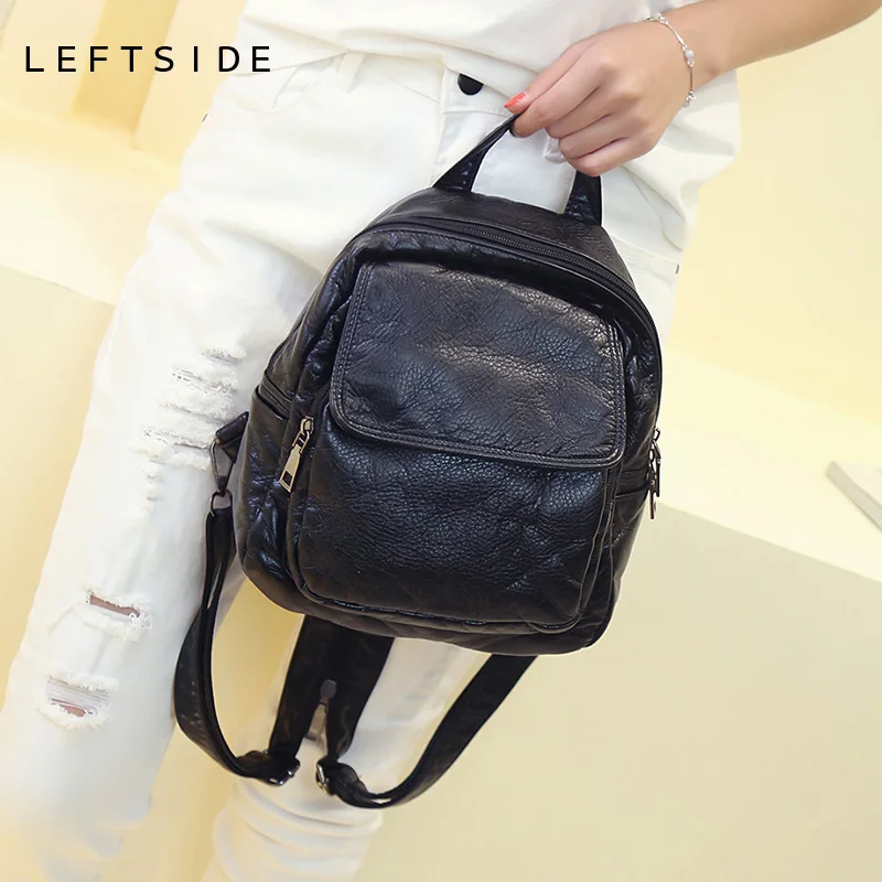 LEFTSIDE 2017 Small Women s Soft Washed Leather Backpack Black children backpacks Teen back pack backpacks