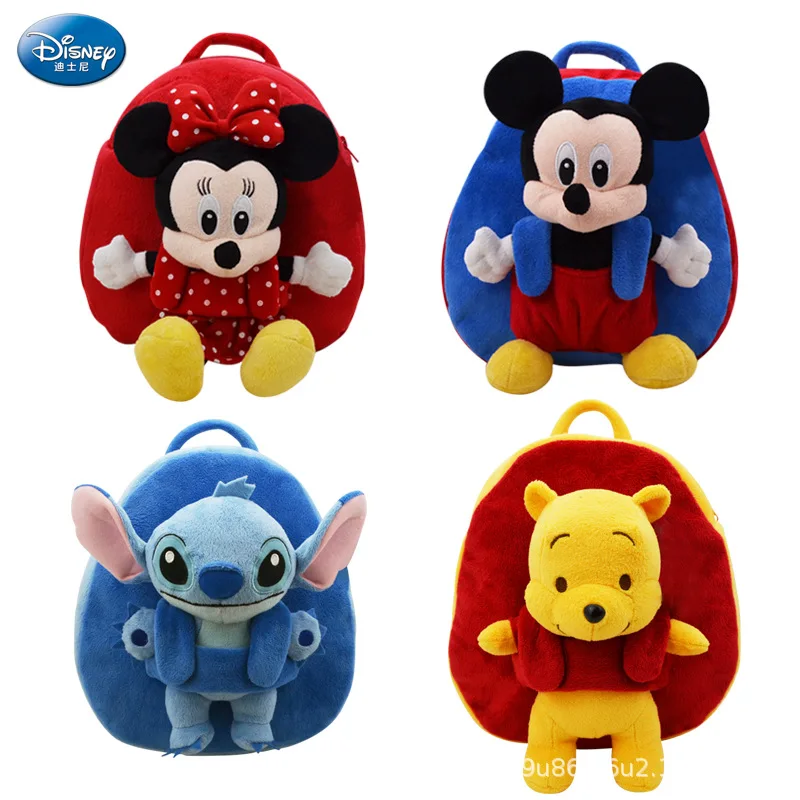 Disney Mickey Minnie Mouse Kids Plush Backpack Mini School Bag Children Girl Boys Gifts Disney Toys Pooh Stitch Plush Bags