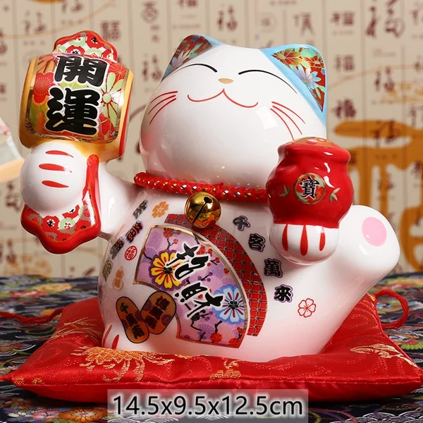 5 дюймов японская керамика Манеки Неко статуя фарфор Lucky Cat Копилка Кот приносящий удачу фэн шуй украшения дома подарки - Цвет: B