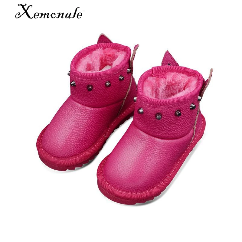 

Xemnole winter girls pu leather shoes for children fashion stud boots baby boys black snow boots kids brand warm boots pink