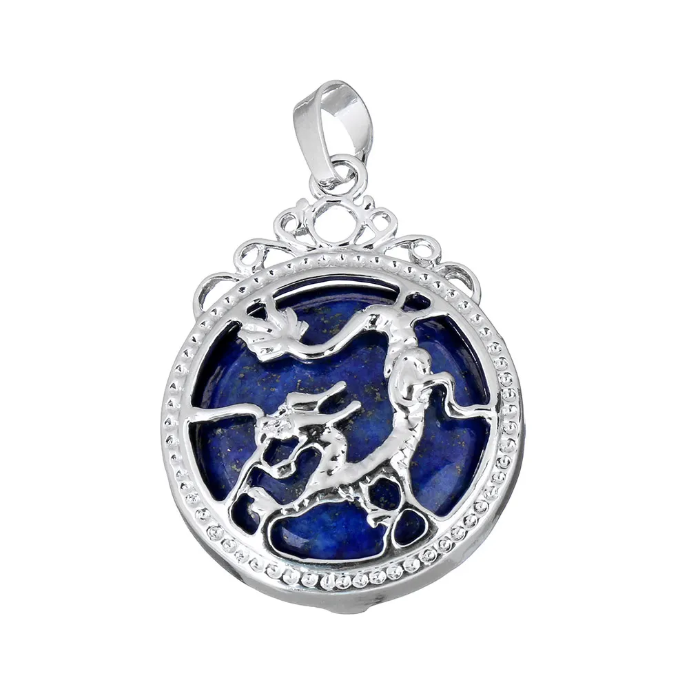 lapis lazuli YYW Для женщин Для мужчин Панк 3D Полые Дракон Натуральное Розовое Ясно Опал кварц Лазурит тигровый глаз авантюрин Камни Подвески ювелирные изделия DIY - Окраска металла: lapis lazuli