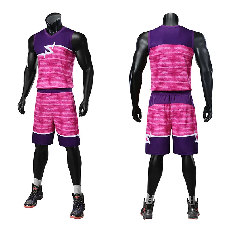 Камуфляжная баскетбольная майка, набор, Мужская тренировочный костюм для колледжа, дышащая спортивная баскетбольная тренировочная форма на заказ - Цвет: JL750 pink