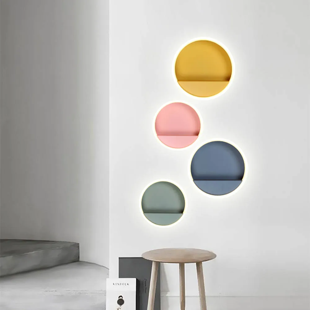 Preise Moderne Nordic Bunte Macaron Runde LED Wand Lampe Nacht Licht Hause Veranda Schlafzimmer Wand Leuchte Leuchte Wand Dekor Kunst