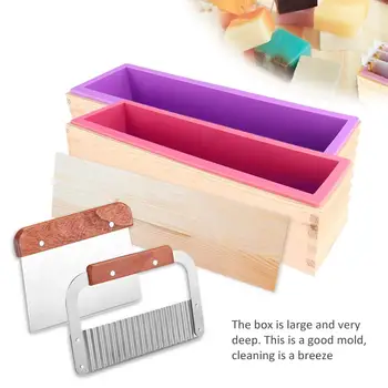 

Flexible Rectangular Silicone Soap Mold Wood Box For Homemade Produce Art Craft Soap Making Mold 2 Pcs Cutter Peeler