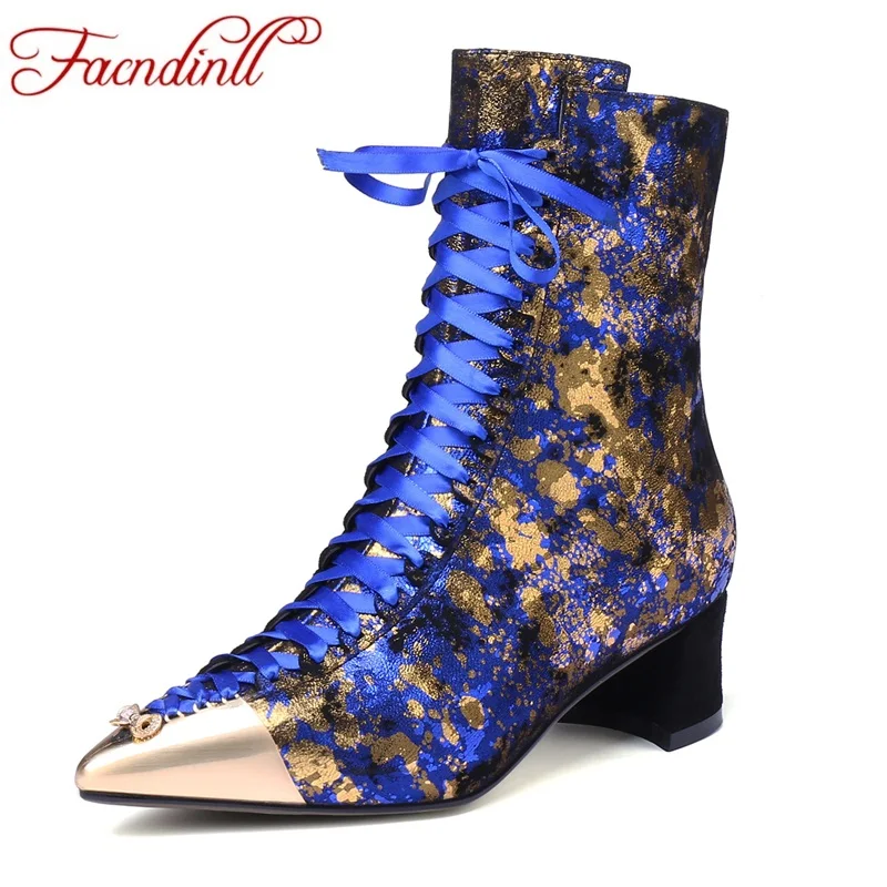 

FACNDINLL women ankle boots shoes new autumn winter sexy pointed toe black zipper woman short riding boots genuine leather shoes