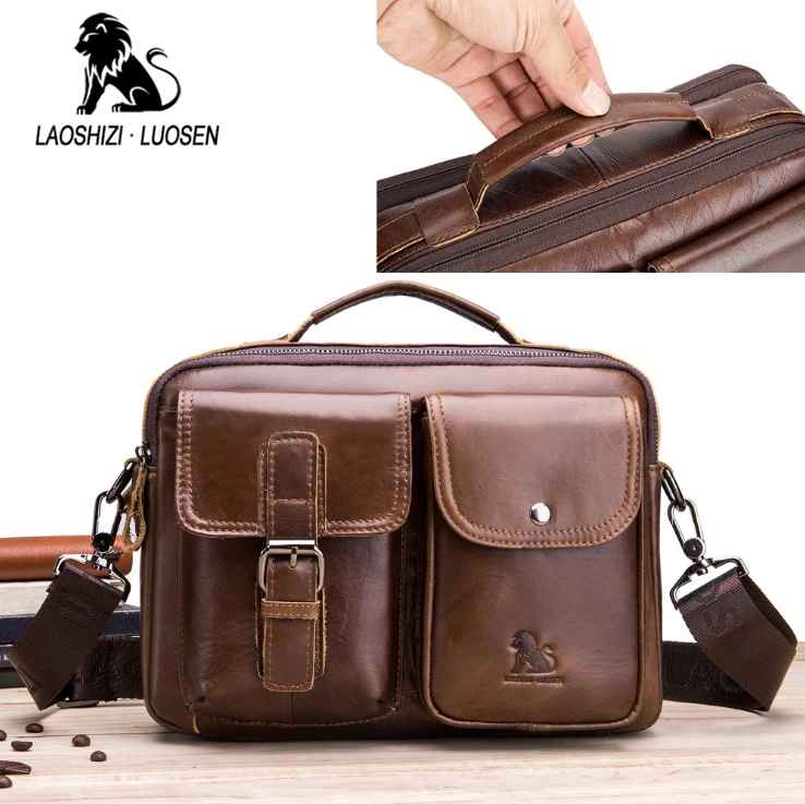 LAOSHIZI LUOSEN мужская сумка на плечо из натуральной кожи, мужская сумка, винтажная сумка через плечо, сумка-тоут, деловая мужская сумка-мессенджер